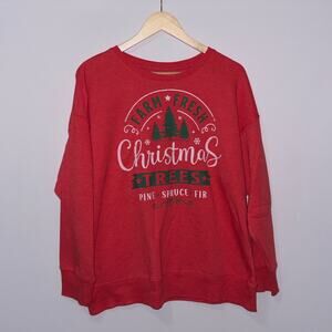 Holiday Time Red Farm Fresh Christmas Trees Sweatshirt - Size Large (12-14)